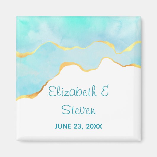 Rustige Tropische Groen met Gouden Rand Trouw Magneet (Voorkant)