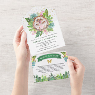 Rustige Tropische Jungle Cute Egel Baby Shower All In One Uitnodiging