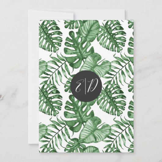 Rustige tropische Natuur botanische groen-bruiloft Kaart (Achterkant)