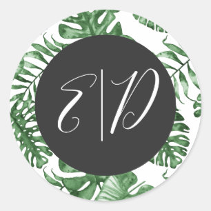 Rustige tropische Natuur botanische groen-bruiloft Ronde Sticker