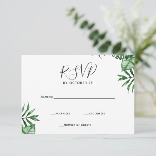 Rustige tropische Natuur botanische groen-bruiloft RSVP Kaartje (Staand voorkant)