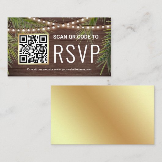 Rustige tropische palm QR-code RSVP bruiloft Informatiekaartje (Voorkant / Achterkant)