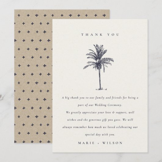 Rustige tropische palmboom - marinekraft bruiloft bedankkaart (Voorkant / Achterkant)
