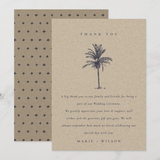 Rustige tropische palmboom - marinekraft bruiloft bedankkaart (Voorkant / Achterkant)