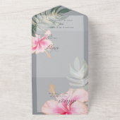 Rustige Tropische Roze Hibiscus Floral Wedding All In One Uitnodiging (Buitenkant)