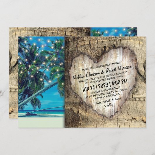 Rustige tropische strandbestemming bruiloft kaart (Voorkant / Achterkant)
