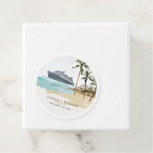 Rustige tropische zeebaars cruise Palm Wedding Bedankjes Labels (In situ)