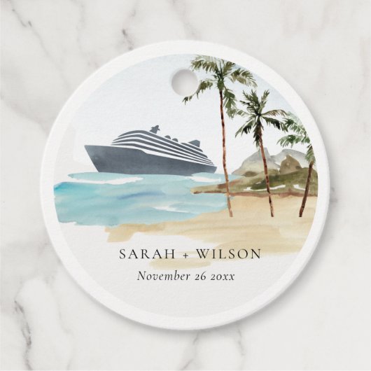 Rustige tropische zeebaars cruise Palm Wedding Bedankjes Labels (Voorkant)