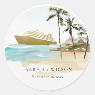 Rustige tropische zeebaars cruise Palm Wedding Ronde Sticker