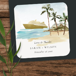 Rustige tropische zeebaars cruise Palm Wedding Vierkante Sticker
