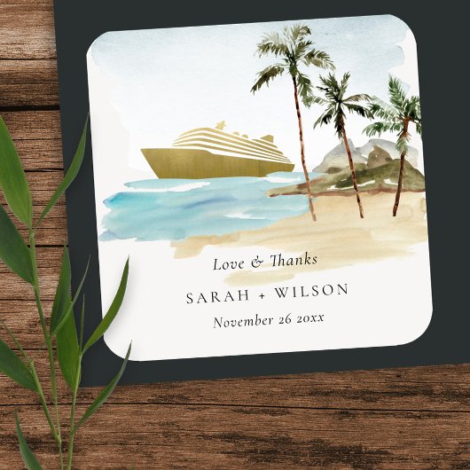 Rustige tropische zeebaars cruise Palm Wedding Vierkante Sticker