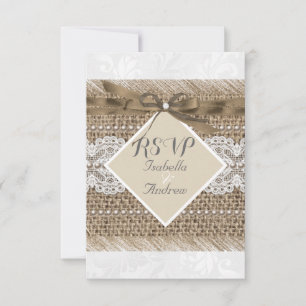 Rustige Trouw Beige kant Jute Parel Wit RSVP Kaart