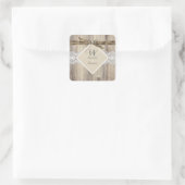 Rustige Trouw Beige Witte Kant Hout 2 Vierkante Sticker (Tas)