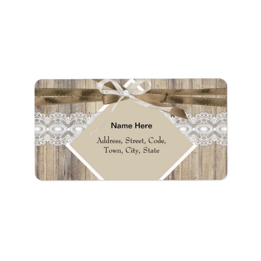 Rustige Trouw Beige Witte Kant Hout Jute 2 Etiket (Voorkant)