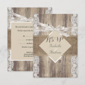 Rustige Trouw Beige Witte Kant Houten RSVP (Voorkant / Achterkant)