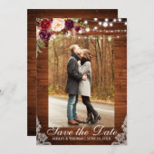 Rustige Trouw Burgundy Bloem Sluiers Bewaar de Dat Save The Date (Voorkant / Achterkant)