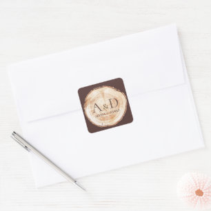Rustige Trouw Houten Schijf Aangepaste Monogram Vierkante Sticker