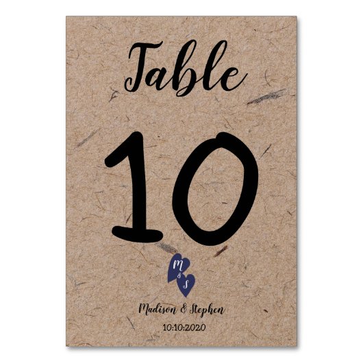 Rustige Trouw | Kraftpapier Monogram Navy Hart Kaart (Voorkant)