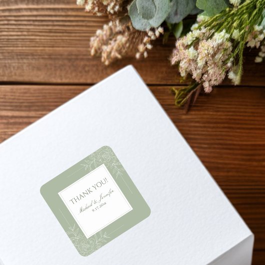 Rustige Trouw Sage Groen en Modern Wit Vierkante Sticker