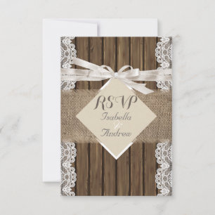 Rustige Trouwbeige RSVP Kant Hout Jute 3 Kaartje