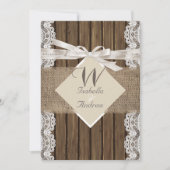 Rustige Trouwbeige Witte Kant Hout Jute 3 Kaart (Voorkant)
