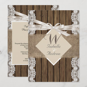 Rustige Trouwbeige Witte Kant Hout Jute 3 Kaart