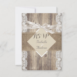 Rustige Trouwbeige Witte Kant Houten RSVP Kaartje