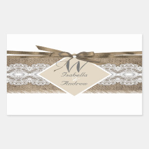 Rustige Trouwbeige Witte Kant Jute 2a Rechthoekige Sticker