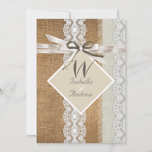 Rustige Trouwbeige Witte Kant Jute Parel 5 Kaart (Voorkant)