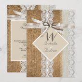 Rustige Trouwbeige Witte Kant Jute Parel 5 Kaart (Voorkant / Achterkant)