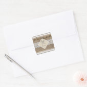 Rustige Trouwbeige Witte Kant Jute Vierkante Sticker (Envelop)