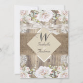 Rustige Trouwbeige Witte Rozen Hout Jute Kaart (Voorkant)