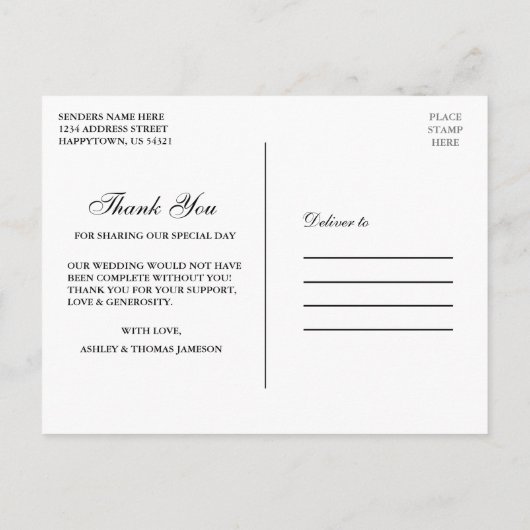 Rustige Trouwdag Hout Bloem Licht Dank U Briefkaart (Achterkant)