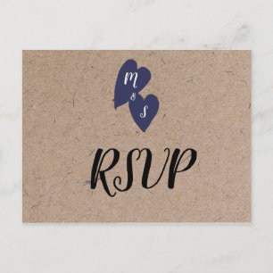 Rustige Trouwdag Kraft Stijl Monogram Hart RSVP Briefkaart