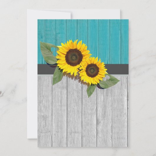 Rustige Trouwdag Zonnebloem Teal Grijs Hout Chic Save The Date (Achterkant)