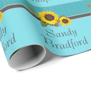 Rustige trouwdag zonnebloem turquoise houtgrijs st cadeaupapier