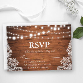 Rustige Trouwfeest Houten Slingerlichten Kantlijn  RSVP Kaartje