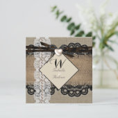 Rustige Trouwfeest Jute Hessian Kanten Parel Hart Kaart (Staand voorkant)