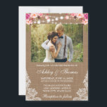 Rustige Trouwfoto met Jute Zakdoek Lichtjes Kant B Kaart<br><div class="desc">Rustige Trouw Uitnodiging met Jute Touw Lichtjes Kant Waterverf Roze Blush Bloemen</div>