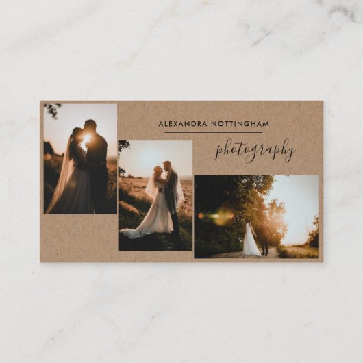 Rustige trouwfotografie met drie foto's collage visitekaartje (Voorkant)