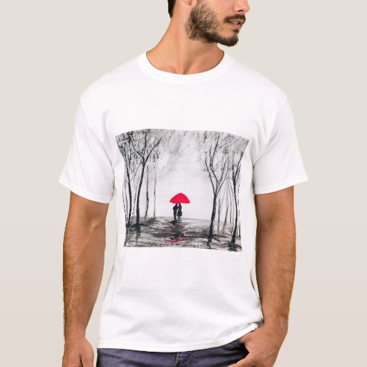 Rustige trouwliefde koppel rode paraplu chic t-shirt (Voorkant)