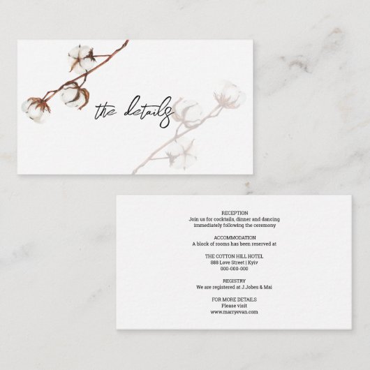 Rustige trouwtrendy katoen - Gegevens Informatiekaartje (Voorkant / Achterkant)