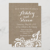 Rustige trouwuitnodiging met kant over burlap kaart (Voorkant / Achterkant)