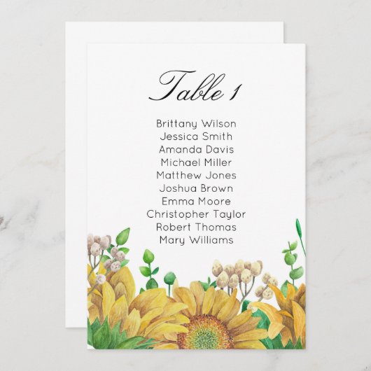 Rustige trouwzitjes. Zonnebloemplan Kaart (Voorkant / Achterkant)