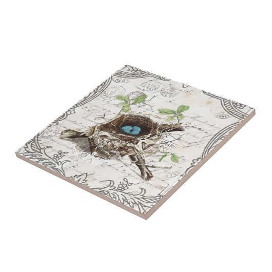 rustige tsjechië : botanisch vogelnest tegeltje (Zijkant)