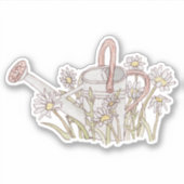Rustige tuin Waterverf gieter madeliefjes Sticker (Voorkant)