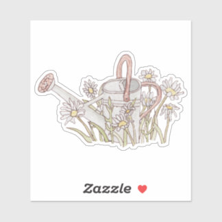 Rustige tuin Waterverf gieter madeliefjes Sticker