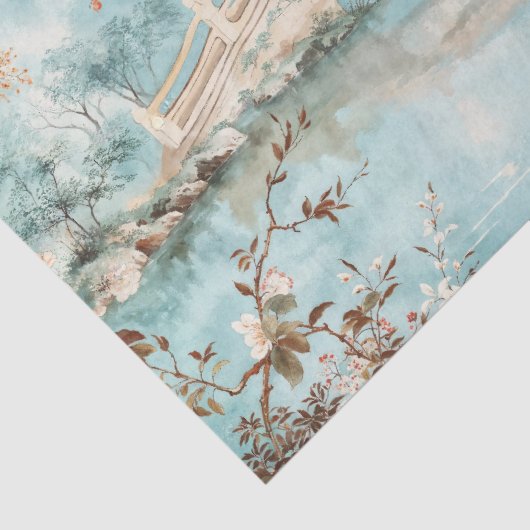 Rustige Tuinbrug Chinoiserie Waterverf Tissuepapier (Detail)