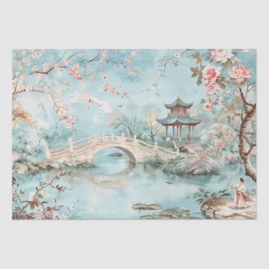 Rustige Tuinbrug Chinoiserie Waterverf Tissuepapier (Voorkant)