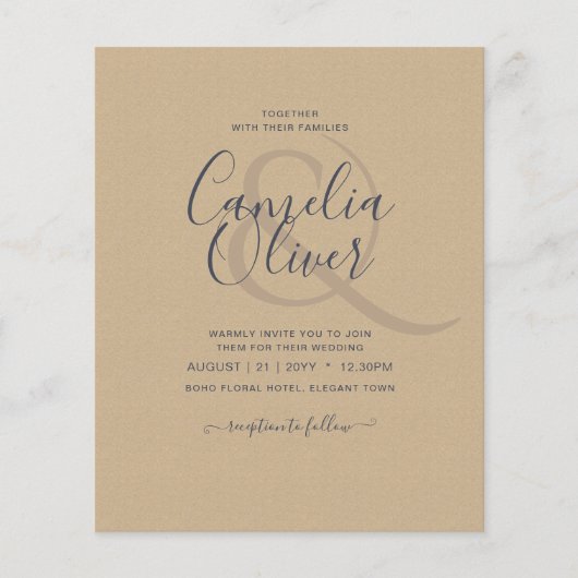 Rustige  Typografie Budget Wedding Flyer (Voorkant)